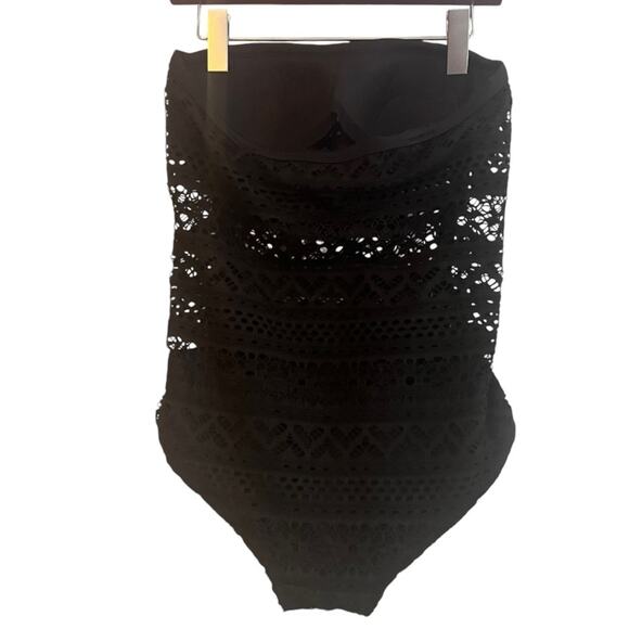 Lookbook Store Black Crochet One Piece Swimsuit Womens 4 Strapless Padded - Picture 6 of 11